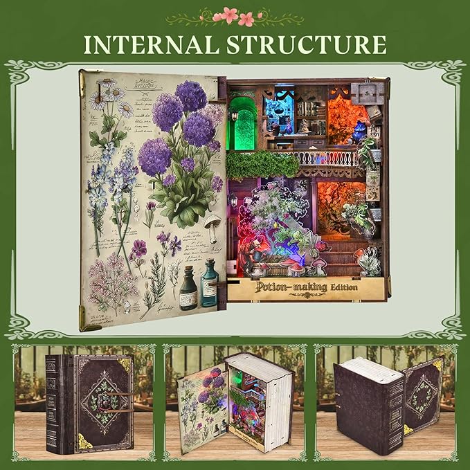 Magic Book Nook Building Set with Light, Booknook Building Toys for Bookshelf Home Decor, DIY Miniature House Model Kit, Gifts for Adults (Potion-Making Edition)