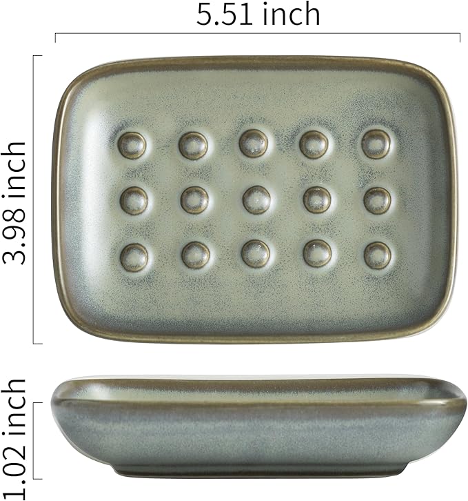 Ceramic Soap Dish for Shower, Non-Slip Bar Soap Saver Tray Bar for Bathroom Kitchen Sink Bathtub, Easy to Clean, Raised Pattern - Keep Soap Dry, Dark Green