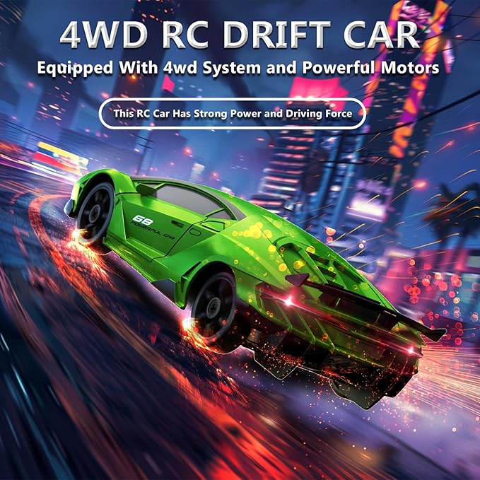 RC Drift Car 1:24 Remote Control Car 4WD 15KM/H High Speed Racing Sport Car with LED Lights RC Cars Toy for Kids Boys Girls Adults Gifts Birthday Christmas Rechargeable Batteries