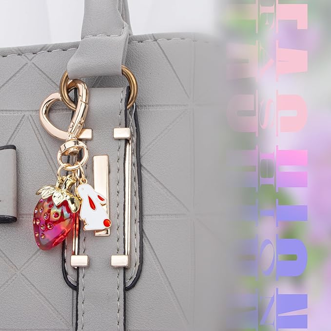 Wikavanli Cute Strawberry Keychain,Bag Charms,Kawaii Heart Flower Daisy Key chains Accessories Decor for Women Girls Purse
