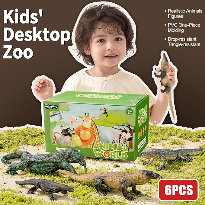 4PCS Komodo Dragon Lizard Animal Figurines Toys,Realistic Plastic Lizard Toys Realistic Reptile Figures, Educational Toy for Boys,Girls, and Kids