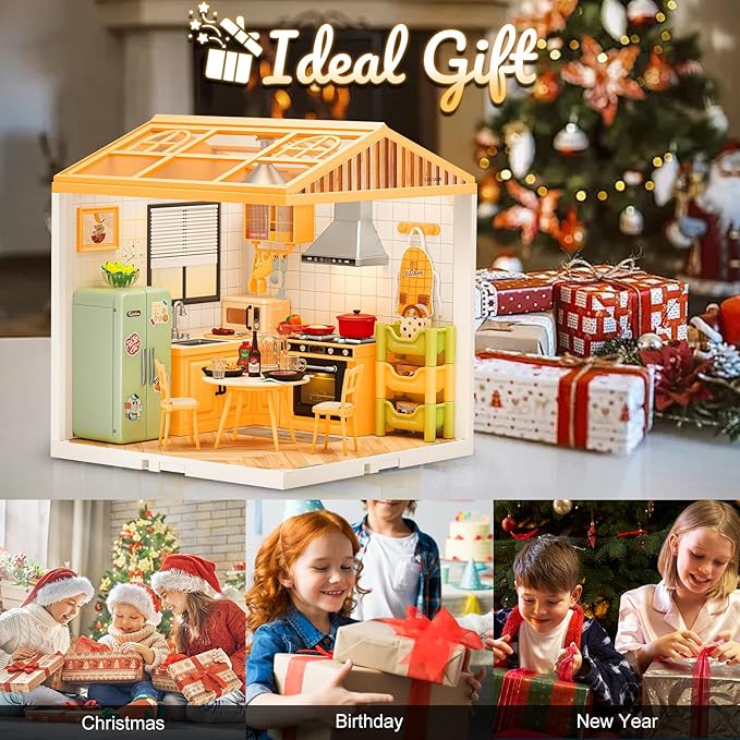 Hallisun LED Building Blocks for Adults, 1:24 DIY Miniature Dollhouse Kits with Roof & Dustproof Cover, Tiny House Toy Building Sets for Kids Ages 8-12-15, Birthday Hobbies Gift for Men Women Boy Girl