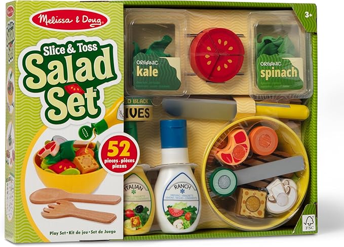 Melissa & Doug Slice and Toss Salad Play Food Set – 52 Wooden and Felt Pieces
