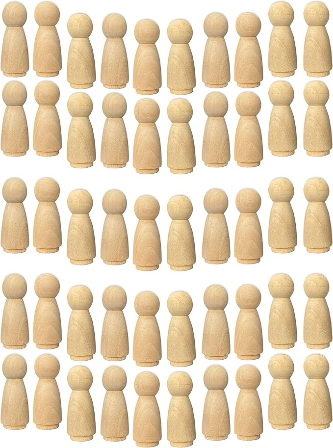 50 Pack Wood Peg Dolls Unfinished Wooden People Craft Blank Family Figures 3/4 x 2 inch