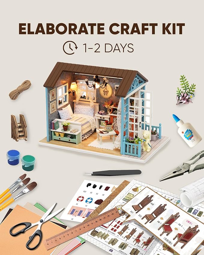 DIY Miniature House Kit, DIY Dollhouse Kit for Adults to Build, Mini House Kit with LED, Mayberry Street Miniatures, Ideal Gifts for Birthday,Valentine(Forest Times)