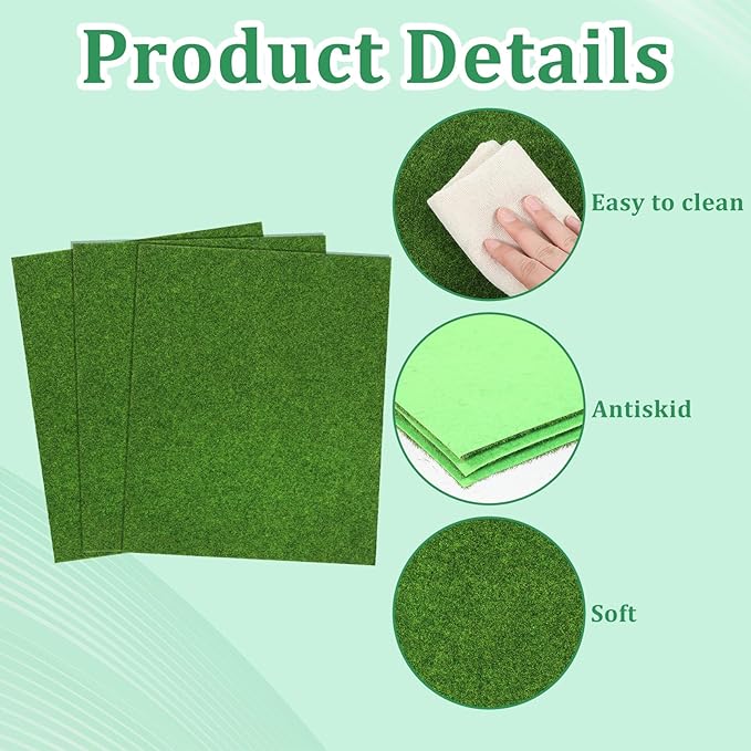 3 Pcs Fake Grass Mat, 10 X 12 Inch Miniature Fake Garden Grass, Grasses Mat for Craft Outdoor Decor Dollhouse DIY Ornament