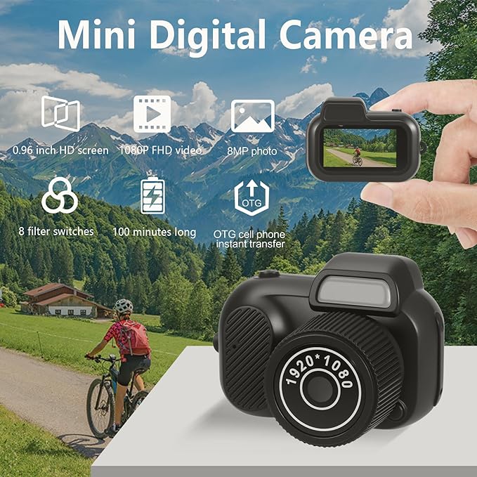 Mini Keychain Camera, FHD 1080p 8MP Mini Digital Camera with 32GB SD Card, 0.96" HD Display, 100 Mins Battery Life for Travel Recording Birthday Gifts (Retro, Black)