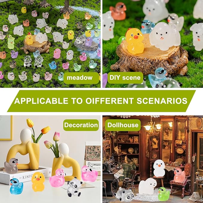 120PCS Mini Resin Animals Colorful Tiny Turtles Glow in Dark, Miniature Figures to Hide, Little Animal Toys Small Figurines for Decoration of Gardens, Parties, Miniature Landscapes