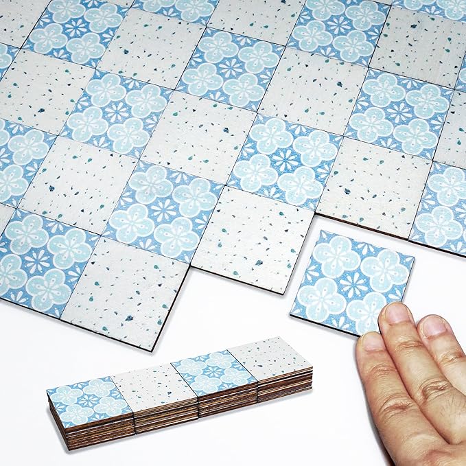 Halandar Dollhouse Flooring Tiles on 1/12 1/6 Scale Miniature Decor Accessories 32pcs Double-Sided
