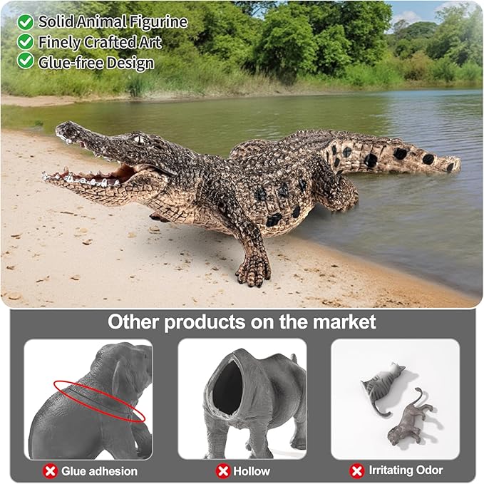 4PCS Safari Alligator Crocodile Animal Toy Figurines, Realistic Plastic Animal Figures for Kids,Includes Caiman & Nile Crocodile and 2 Alligators, Party Favors Cake Toppers for Boys Girls