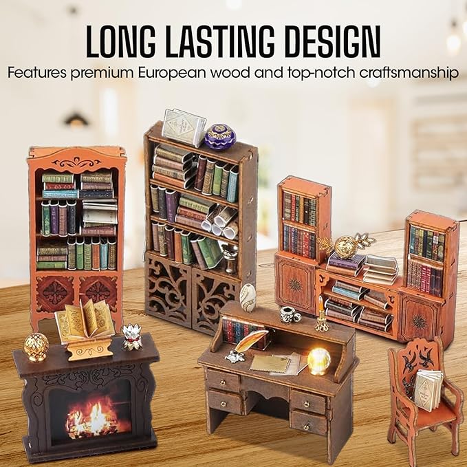 Book Nook Kit – Library Theme DIY Booknook with LED Lights | Book Nook Kits for Adults, Teens | Beginner-Friendly Nook Book for Home Décor | Perfect Booknook DIY Kit Gift