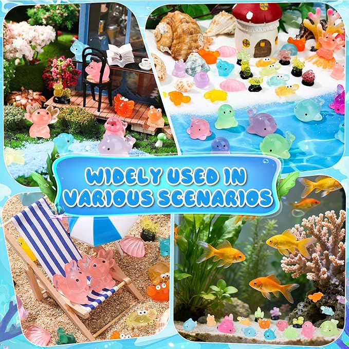 180 Pcs Luminous Mini Resin Animals Miniature Animal Figurines 45 Styles Glow in Dark Tiny Animals Figures Bulk to Hide Mini Figurines Dollhouse Decor Fairy Garden Accessories Micro Landscape Decor