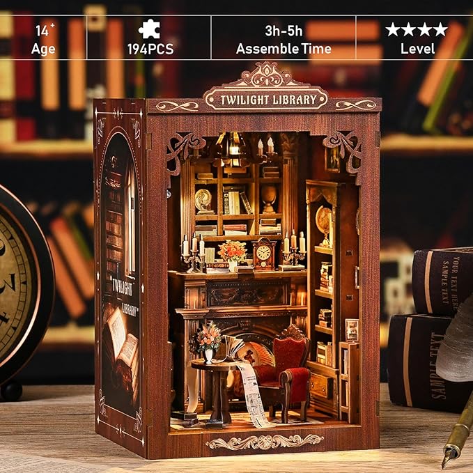 Book Nook Kits 3D Wooden Puzzles for Adults Crafts Miniature Dollhouse Kit & DIY Miniature House Kit, Tiny House Building Kit Bookshelf Decor - The for Family and Friends