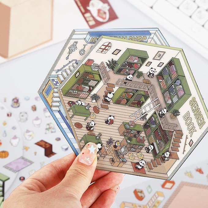 DIY 3D House Stickers, 48 Sets Sticker Therapy 3D Scenes for Adult Fun Cute Cartoon Stickers Scene Make Your Own Mini Room Scenes Miniature Supermarket for Relief Stress Pass The Time