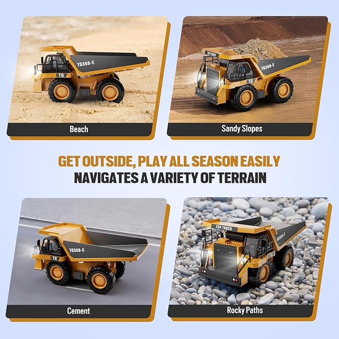 RC Dump Truck Toy for Kids | 9-Channel Metal Construction Vehicle with Working Bed, Lights & Sounds, Rechargeable Remote Control Truck for Boys Ages 3-12, Durable STEM Gift for Birthday 2026