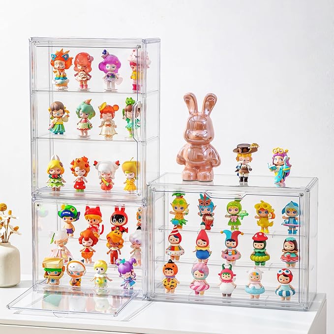 Clear Display Case for Figures with Magnetic Door, Acrylic Display Cases for Collectibles, 3Tiers Acrylic Storage Organizers Box, Desktop or Wall-Mounted Showcase for Collectibles Action Figure (1)