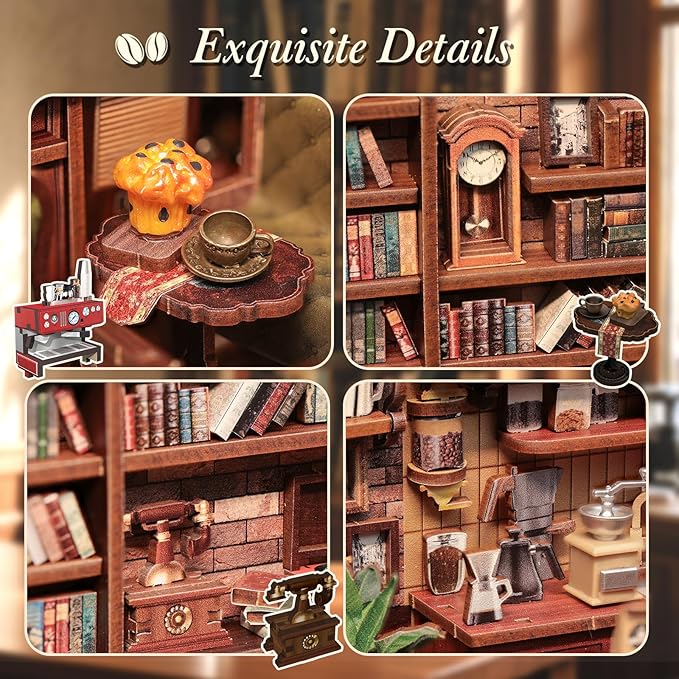 CUTEBEE Book Nook Kit, DIY Miniature House Kits for Adult and Teens, Decorative Bookend with LED, 3D Wooden Puzzle, Mini Booknook Tiny House Model Building Kit, DIY Crafts Hobbies Gifts