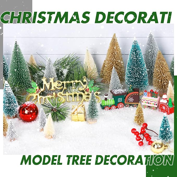 30Pcs Mini Christmas Tree Decor, Artificial Christmas Tree 5 Sizes,Mini Sisal Snow Frost Trees with Wooden Base for Christmas Decor Christmas Party Home Table Craft Decorations (B/Multicolor)