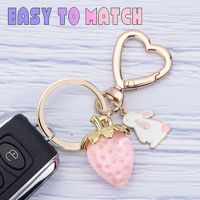 Wikavanli Cute Strawberry Keychain,Bag Charms,Kawaii Heart Flower Daisy Key chains Accessories Decor for Women Girls Purse