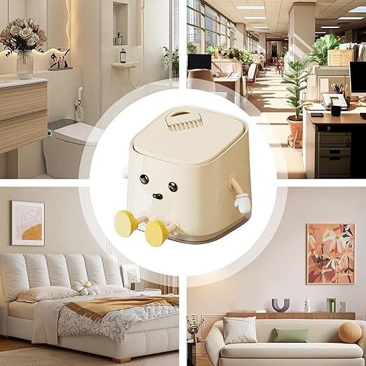 AIWE7D Desk Mini Cute Trash Can with Lid and Brush Small Desktop Trash Can for Bathroom, Bedroom, Kitchen, Car, Office flip top Waste Basket Hidden Bag Compact Small Garbage Bin(Standing)