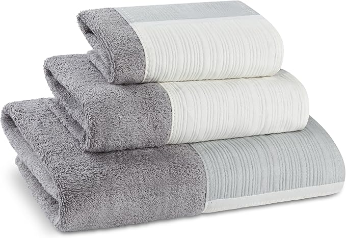 Zahari Home Modern Line Bathroom Towel Set - 3 Piece Set, Modern Design, Luxury Gray Towels
