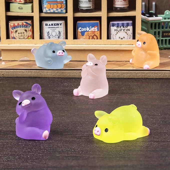 48 Pcs Luminous Mini Resin Pigs Tiny Animals Miniature Pig Figures Glow in The Dark for DIY Garden Dollhouse Pig Figurines Accessories Micro Landscape Aquarium Party Decor