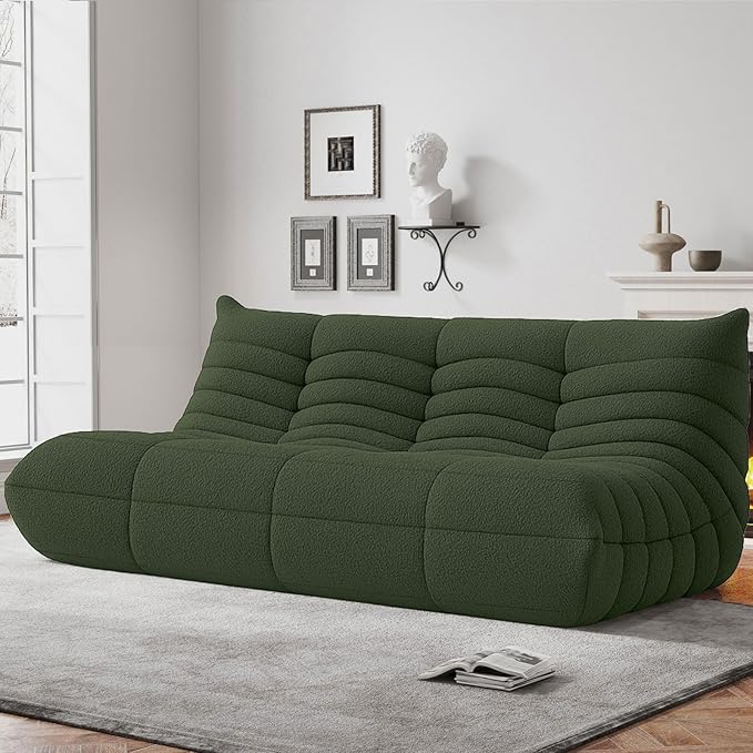 Bean Bag Chairs for Adults, BeanBag Reading Chair Memory Foam Couch 3-Seater, Floor Chair Soft Teddy Material, Comfy Reading Nook Chairs for Bedroom Living Room Office (Green)