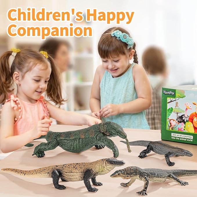 4PCS Komodo Dragon Lizard Animal Figurines Toys,Realistic Plastic Lizard Toys Realistic Reptile Figures, Educational Toy for Boys,Girls, and Kids