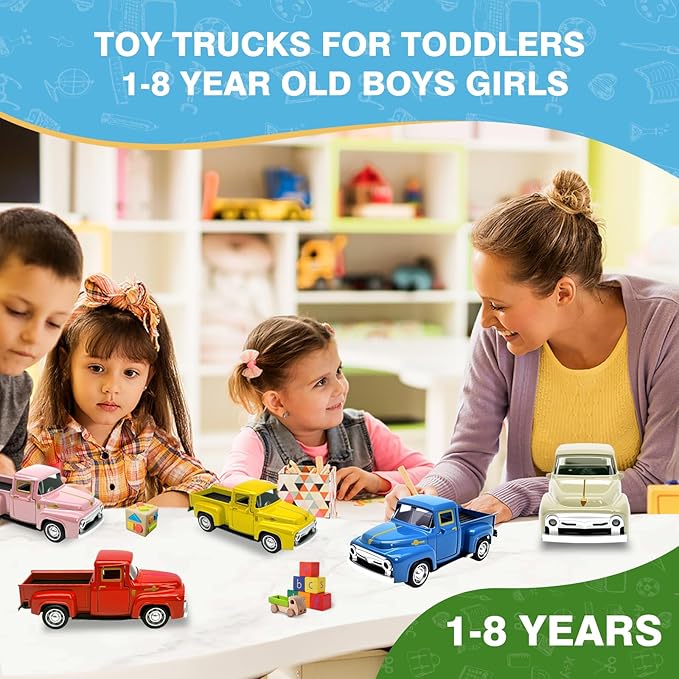 Little Yellow Truck Toy for Toddlers 2 3 4 5 6 7 8 Year Old Boys Girls,1:32 Alloy Toddlers Car Toy Driveable,Car Door Can Open,Toy Trucks for Kids Easter Christmas Birthday Gifts