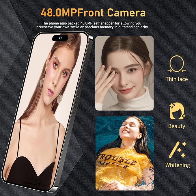 Huness 14PROMA X Smartphone Unlocked Cell Phone,Battery 6800mAh 6.82" HD Screen Unlocked Phones,16+512GB Android 14 with 128GB Memory Card,Dual SIM/Fingerprint Lock/Face ID/GPS (Black, 16+512G)