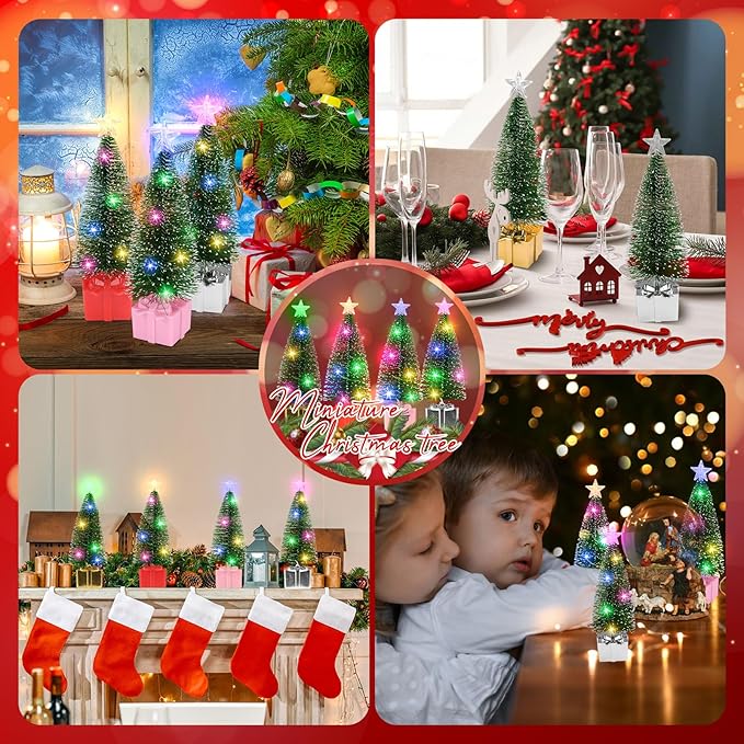 Mini Christmas Tree with Lights, 8 Pack Tabletop Christmas Tree with Lights for Indoor Christmas Decorations Holiday Party Ornagment, Christmas Centerpieces for Tables (8)