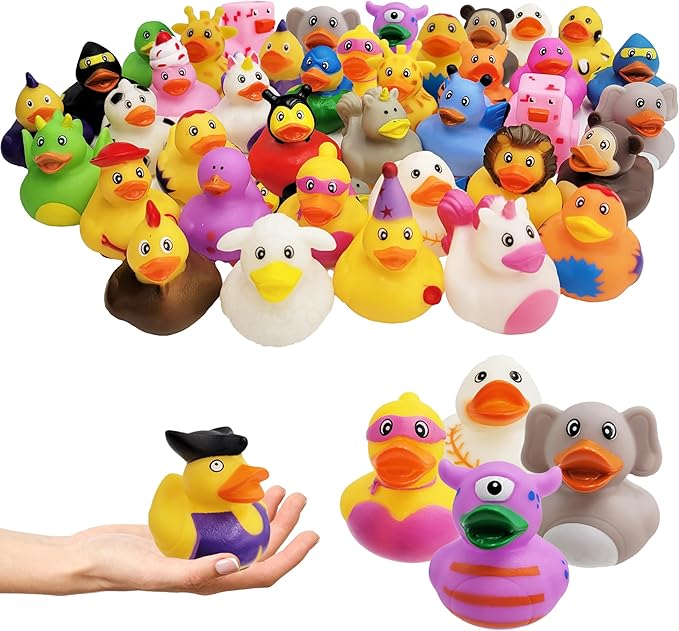 Assortment Rubber Duck Toy Duckies for Kids, Bath Birthday Gifts Baby Showers Classroom Incentives, Summer Beach and Pool Activity, 2" (10-Pack)