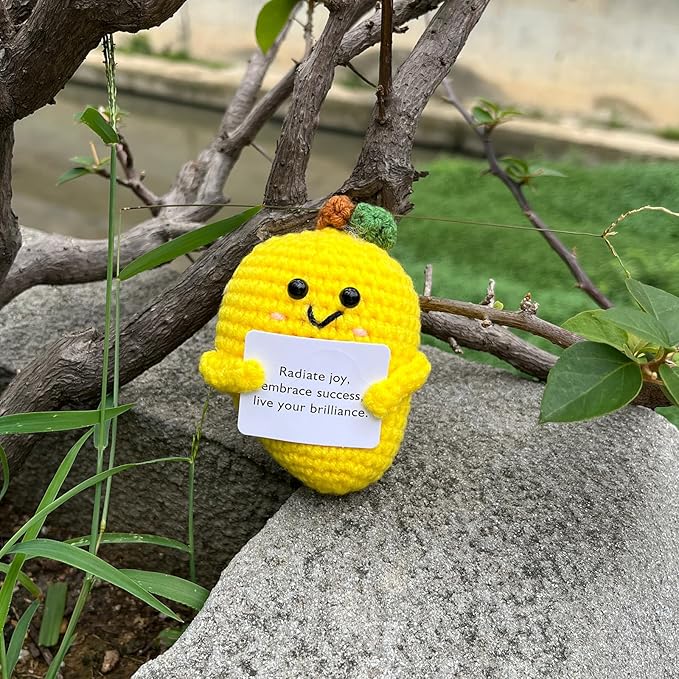 Emotional Support Mango Gifts Crochet, Positive Fruit Cute Funny Cool Office Desk Decor Decorations for Her Women Men (Mango-1)