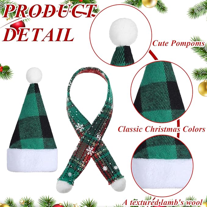Geyoga 16 Pcs Mini Knit Doll Hat Valentines Day Small Santa Hat for Craft Winter Mini Snowman Hats and Scarf Tree Ornaments Snow Stripe Heart Wine Bottle DIY Decor Gifts