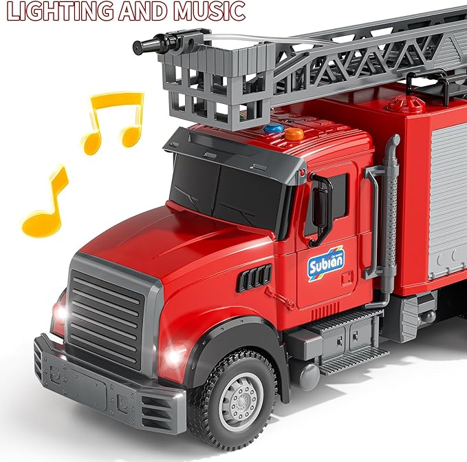 Kids Fire Truck Toy Friction Powered Fire Rescue Truck Vehicle Toy with Lights and Sirens Sounds, Water Pump, Ladder, Gifts for 3 4 5 6 7 8 Years Old Boys Girls