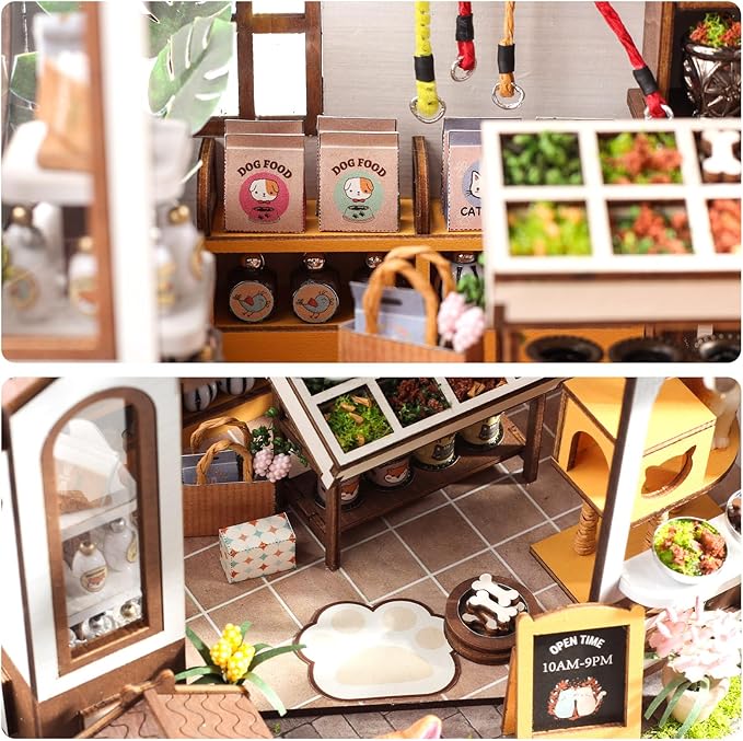 GuDoQi DIY Miniature House Kits, DIY Miniature Dollhouse Kit with Furniture, Tiny House Kits 1:24 Scale, Creative DIY Crafts for Adults, Christmas Day Birthday Gifts, Pet Shop