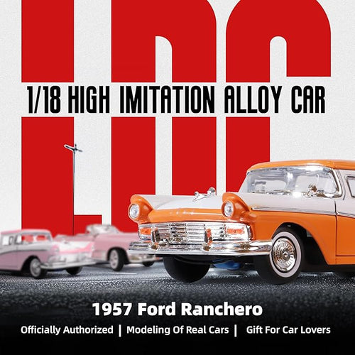 1957 Ford Ranchero 1:18 Diecast Model Officially Licensed Alloy Collection Car w/Working Doors & Hood, Classic Pickup for Kids Men and Teens Dad 14+ Year