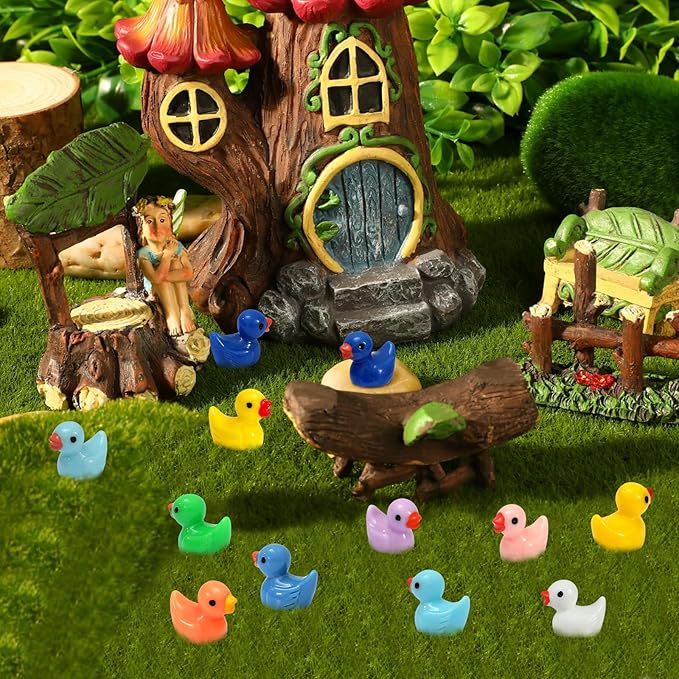 GADIEDIE130Pcs Multicolor Mini Resin Ducks,Miniature Duck Figures Landscape Decorations for Home Hide Prank Game Dollhouse Decor,Garden Aquarium Potted Ornament,School Handmade