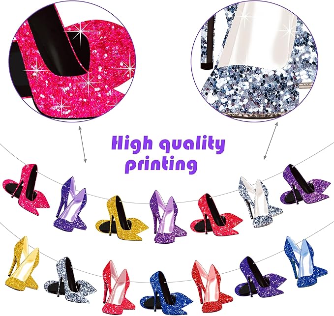 High Heel Banners 2Pcs High Heels Party Decorations Girls Engagement Party Supplies Stiletto Shoes Cutout Banners for Makeup Night Wedding Bridal Shower Decor