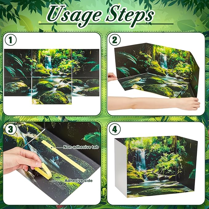 AmazingSpark 2 Set Rainforest Style Diorama Box and Fake Grass Decor, Rainforest Diorama Project Supplies Set, Cardboard Display Case Kit & Artificial Grass with Double Sided Tapes for DIY Crafts
