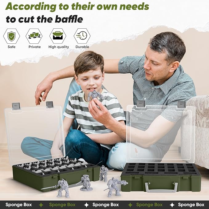 Miniature Storage Carrying Figure Case - 50 Slot Figurine Minature Carrying Case with 2 Foam Layer for Miniatures Compatible with 40k, DND & More (geen1)