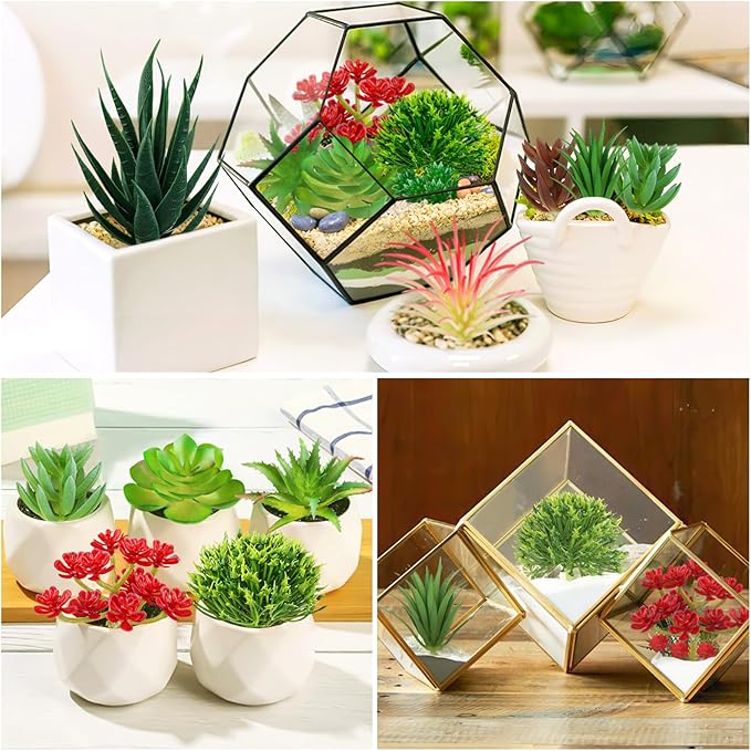 QUOZUO Artificial Succulents Plants, 16pcs Fake Succulents Plant for DIY Home Floral Wall Garden Office Party Decoration Colorful (Unpotted)