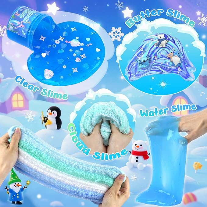 12 Pack Slimes, Blue Slime Kit, Different Butter Slimes Cloud Slimes Fluffy DIY Kit for Girls and Boys, Slime Party Favors Goodie Bag Stuffers, 4 5 6 7 8 9 10 Year Old Girl Birthday Gift Cute Stuff