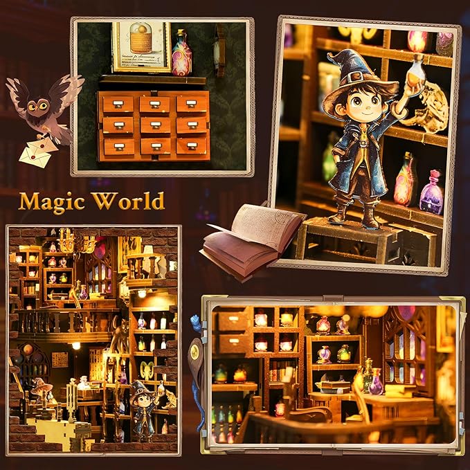 Book Nook Kit-DIY Miniature Dollhouse Booknook Kit, 3D Wooden Puzzle Bookend Bookshelf with LED Light for Adults, Teens 14+, Gifts for Family, Friends(Little Prince of Magic)