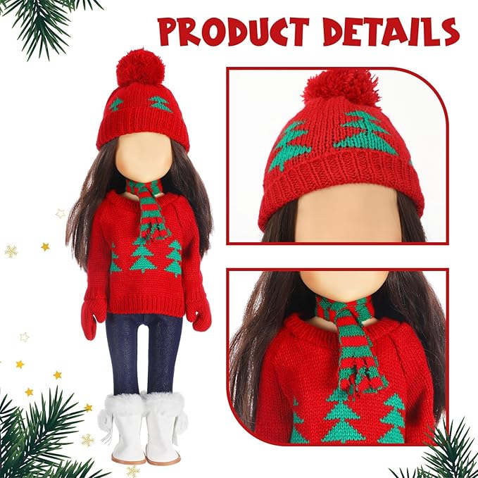 Bencailor 6 Pcs Winter 18 Inch Doll Clothes and Accessories Winter Outfits Set Sweaters Trousers Hats Shoes for 18 Inch Doll Gifts(Tree Red White Green,Classic)