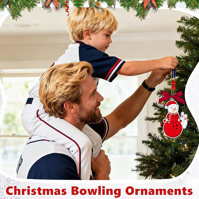 4.3 Inches Snowman Bowling Christmas Ornament, Wooden Bowling Snowman Tree Ornament Hanging Decoration for Rearview Mirror, Window, Eaves, Fireplace and Home Holiday Party Decor