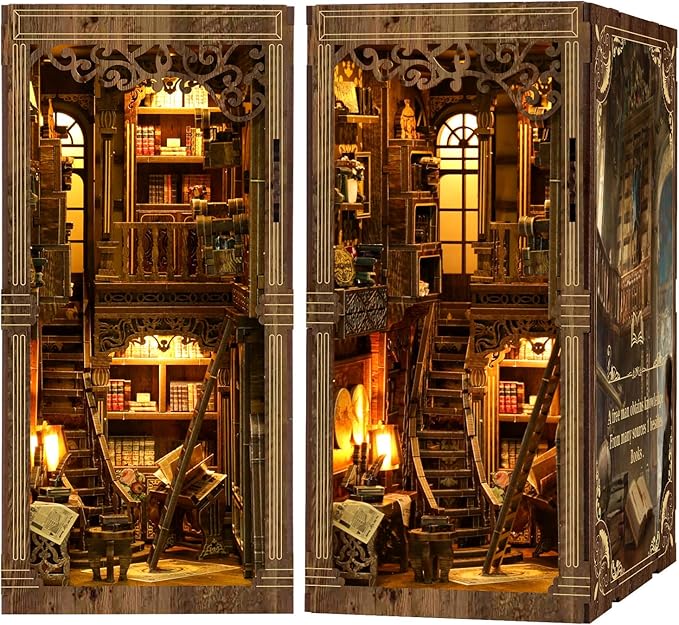 3D Wooden Puzzle Gift for Adults & Teens: Tiny House Book Nook DIY Miniature Dollhouse Model Kit with LED Lighting