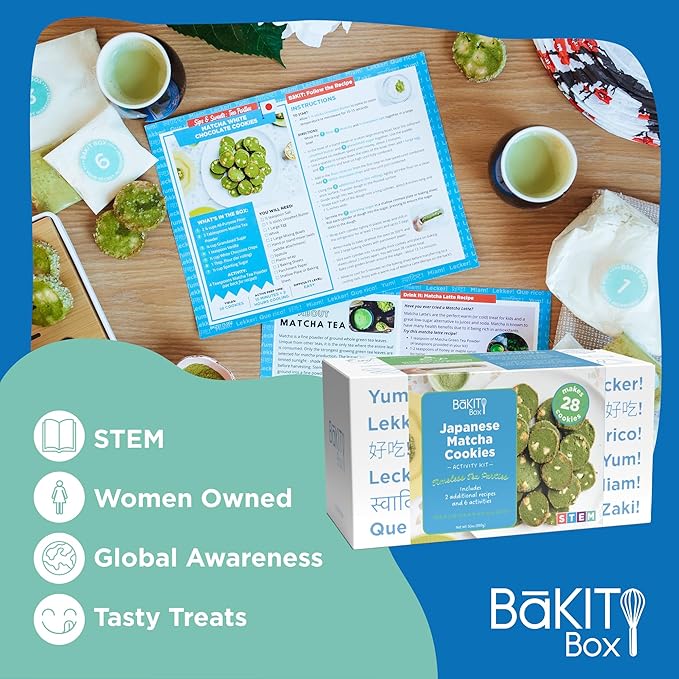 BāKIT Box Japanese Matcha Cookie Kit for Kids – Learn About Japan + Make Cookies – Includes Printed Recipe & Activity Guides – Educational Baking Gift