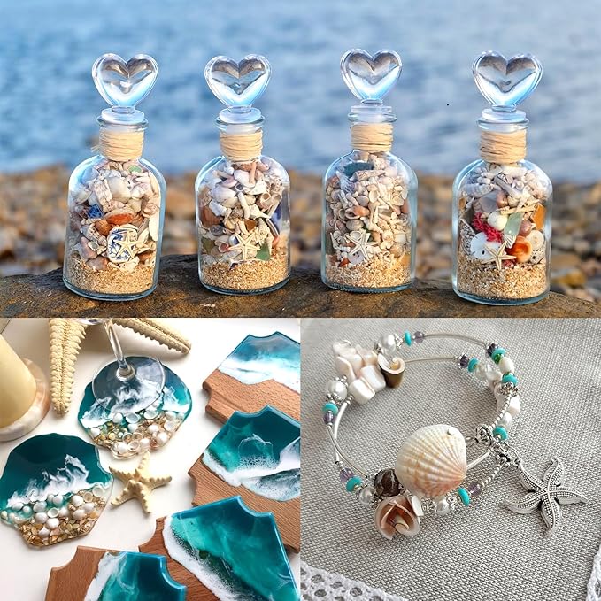 Tiny Sea Shells & 6 Starfish Decor Mixed Ocean Beach Spiral Seashells for Home Decor, Wedding,Decor, Beach Decor, Vase Filler, Ocean Theme Decor,Fish Tank, Making DIY Ornaments