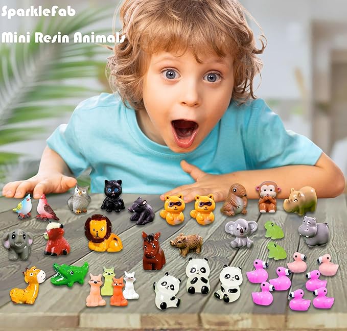 37 Pcs Mini Resin Animal Figurines for Dollhouse Fairy Garden Accessories Micro Landscape Decor Mystery Blind Bag with Tiger Elephant Owl Giraffe Panda Flamingo Fox Monkey Hippo